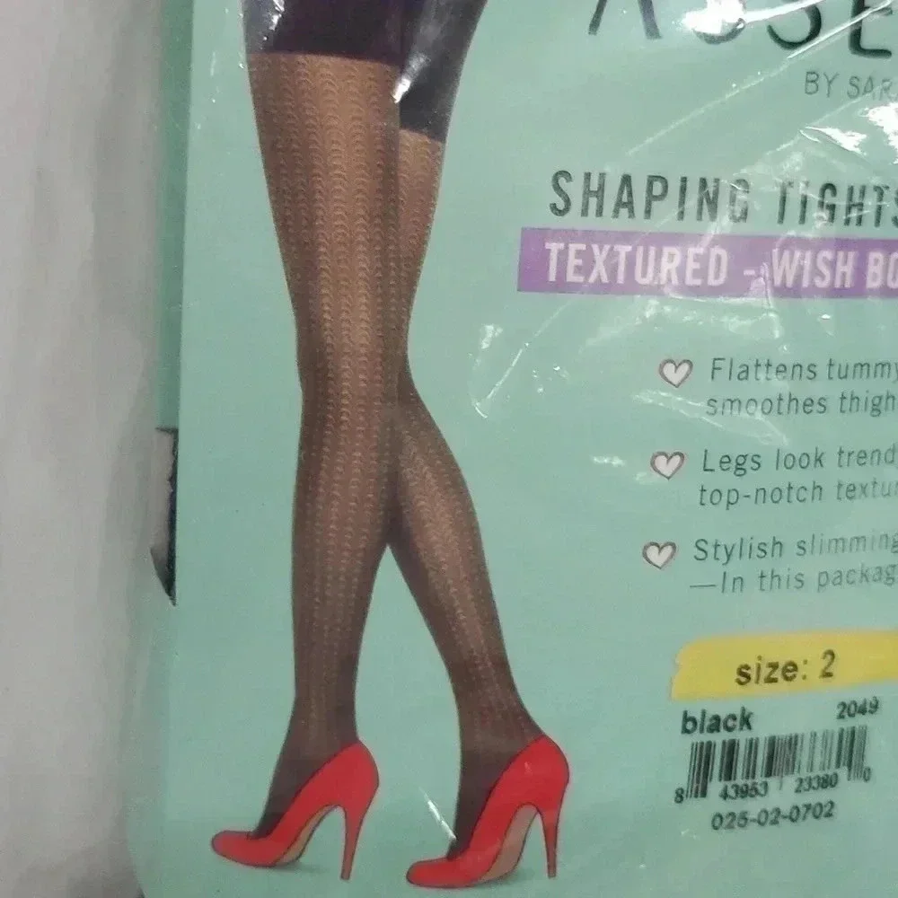Assets by Sara Blakely Shaping Textured Wish Bone Tights Black Size 2 2049 NWT